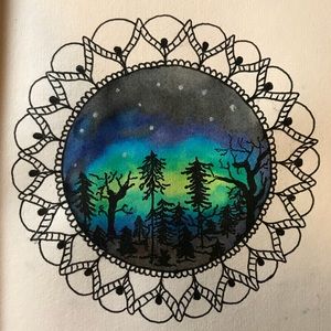 Northern lights watercolor painting